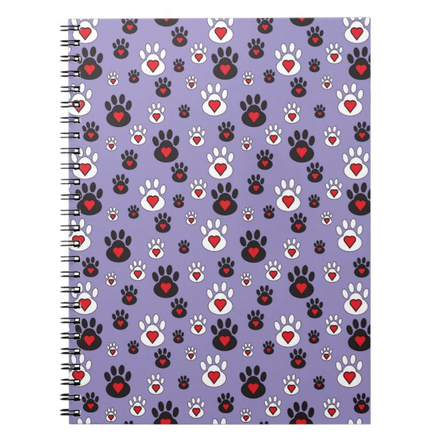 Carnet Empreintes de pattes avec des coeurs rouges sur fo (Devant)