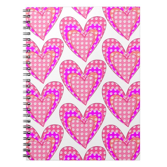 Carnet Empreintes de pattes de chien et cœurs roses (Devant)