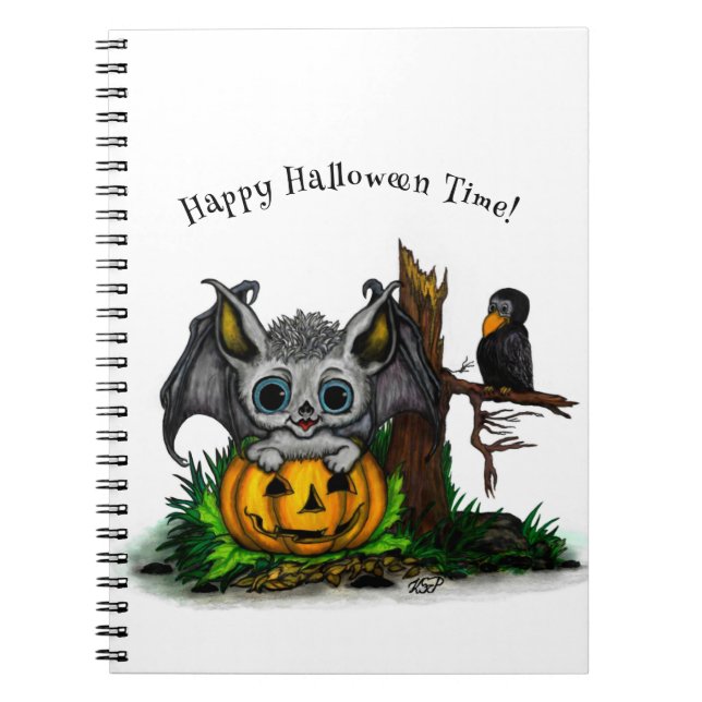 Carnet En attente d'Halloween, Bat mignonne et Corbeau (Devant)