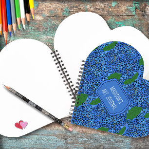 Carnet en forme de cœur à motif floral bleu pour a