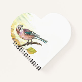 Carnet en forme de coeur avec aquarelle Jay eurasi