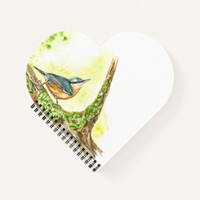 Carnet en forme de coeur avec aquarelle Nuthatch (Devant)