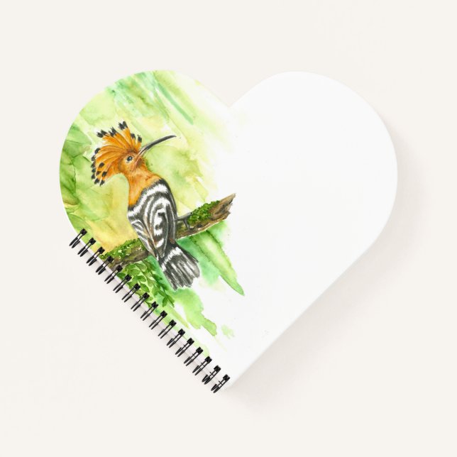 Carnet en forme de coeur avec hoopoe aquarelle (Devant)