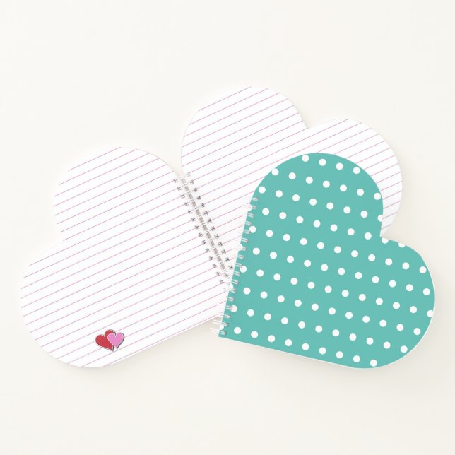 Carnet en forme de coeur de pois (Aqua & White) (Intérieur)