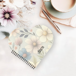 Carnet en forme de cœur floral personnalisé