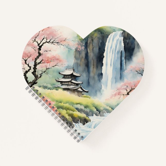 Carnet en forme de cœur Maison Aquarelle Zen (Devant)