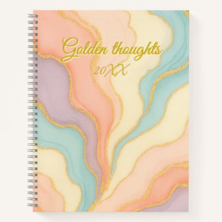 Carnet en marbre d'or Pastel | Pensées d'or