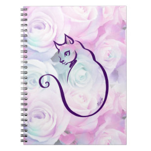 Carnet en pastel floral de chat tiré par la main