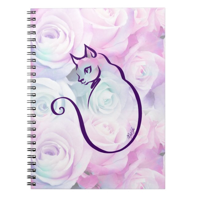 Carnet en pastel floral de chat tiré par la main (Devant)
