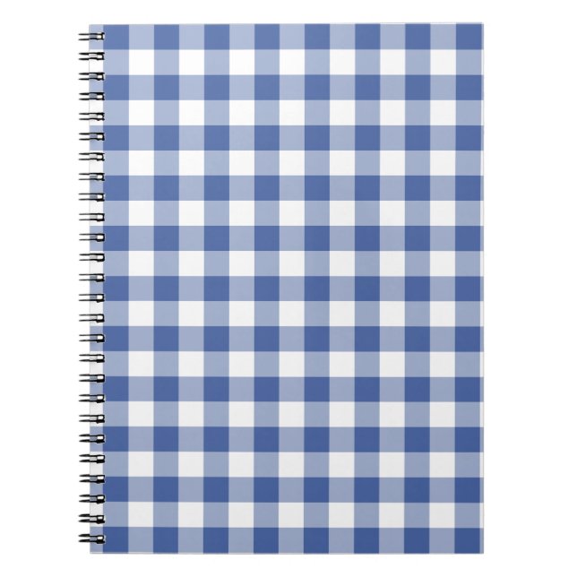 Carnet en spirale, bleu foncé et blanc En vichy ch (Devant)