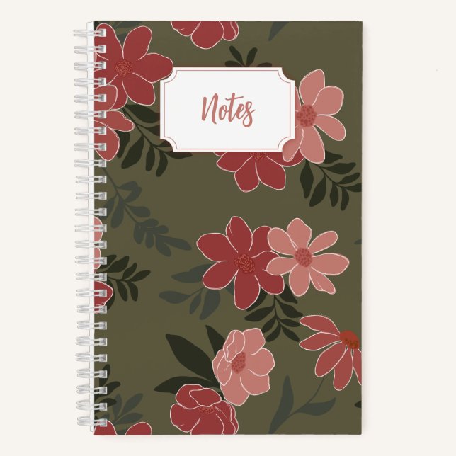 Carnet en spirale fleurie rose et verte | Journal (Recto)