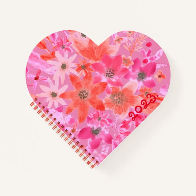 Carnet en spirale rose en forme de coeur (Devant)