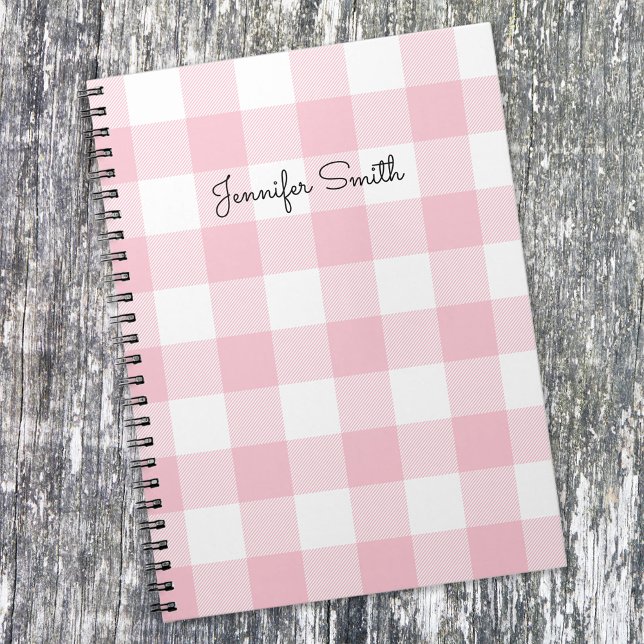 Carnet En vichy moderne Pastel rose et blanc (Créateur téléchargé)