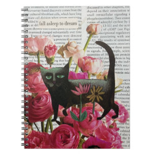Carnet Endormez-vous pour rêver Chat noir Fleurs roses ch