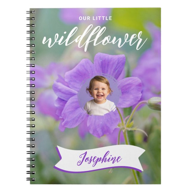 Carnet Enfant à la Fleur Sauvage Violette Photo et Nom Pe (Devant)