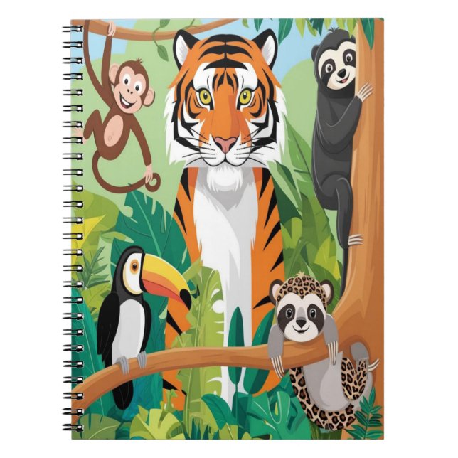 Carnet Enfants Animaux Mignons Jungle Tigre Singe Oiseau (Devant)