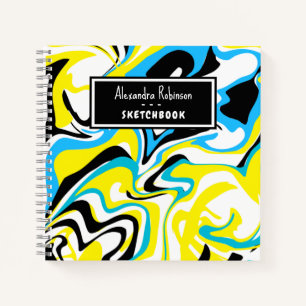 Carnet Enfants colorés Bleu Jaune Marbre Noir Motif