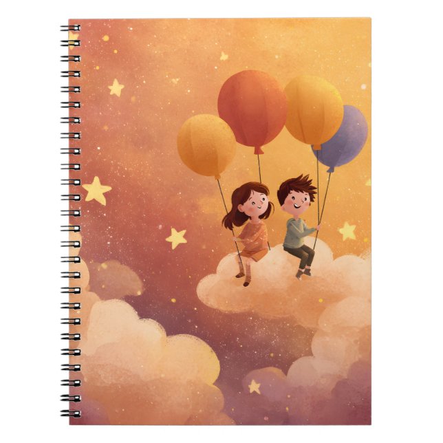 Carnet Enfants flottant sur des ballons à travers les nua (Devant)