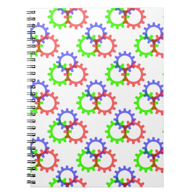 Carnet Engrenages rouges, verts et bleus (Devant)