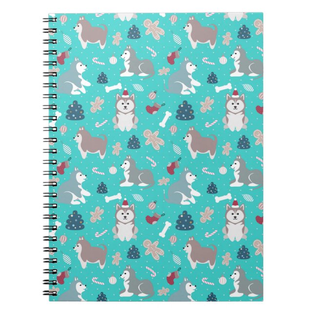 Carnet enroué de chien de Noël bleu-clair mignon (Devant)