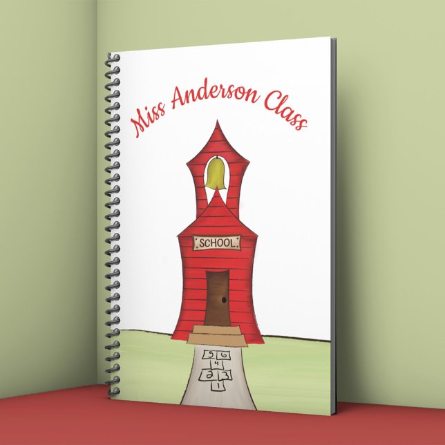 Carnet Enseignant Coloré Cute Whimsical Classe école (Personalized teacher notebook with red schoolhouse and hopscotch illustration for classroom notes.)