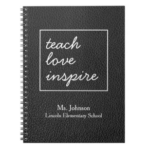 Carnet Enseigner l'inspiration d'amour Faux Black Leath