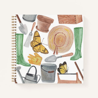 Carnet ensemble d'aquarelle de jardin motifs outils 