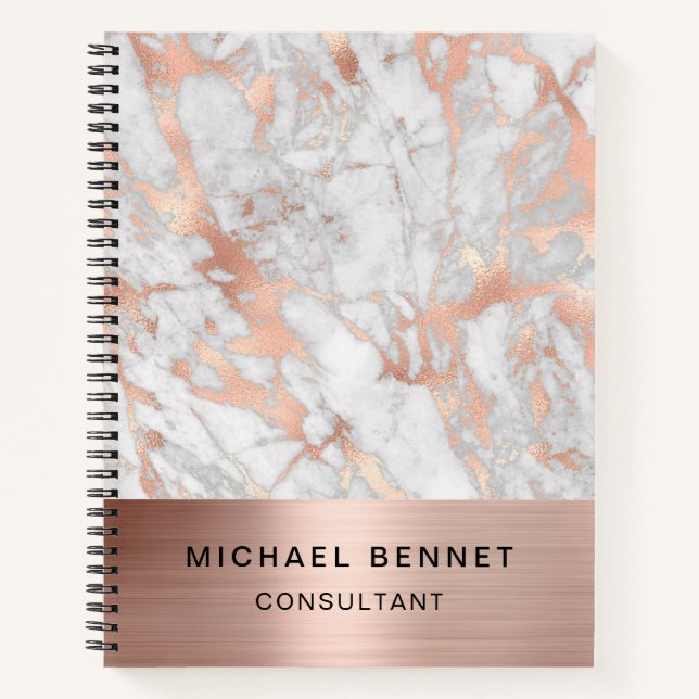 Carnet Entreprise de consultant en marbre doré rose (Devant)