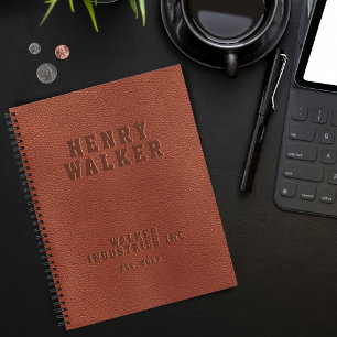 Carnet Entreprise Embossée Personnalisé Cuir Vegan Brown