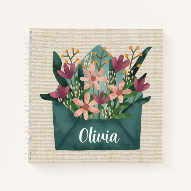 Carnet Enveloppe Aquarelle Personnalisée Avec Fleurs (Devant)