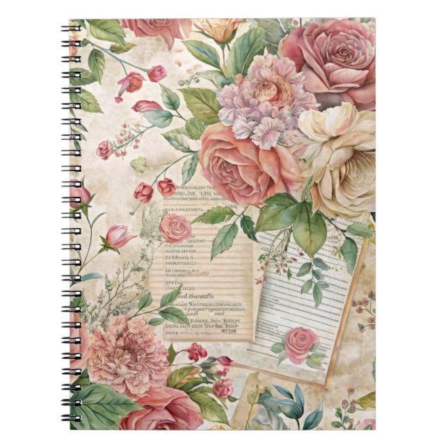Carnet Ephemera Vintage Inspiré de jolies fleurs roses (Devant)