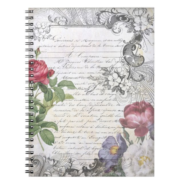 Carnet Éphémère de script français floral gravé (Devant)