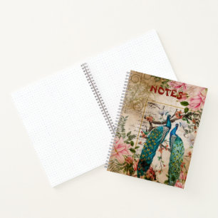 Carnet Ephémère Vintage de Peacock et de Magnolia rose