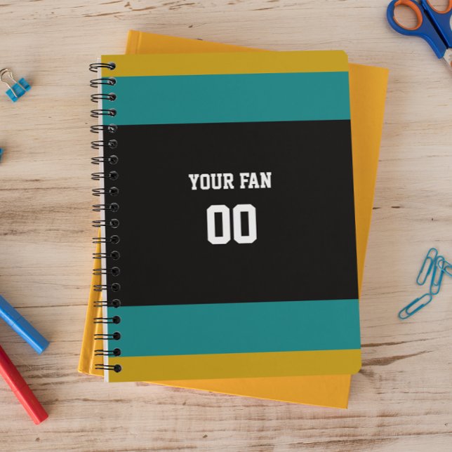 Carnet Équipe de football Noir, Turquoise et Or Personnal (Créateur téléchargé)