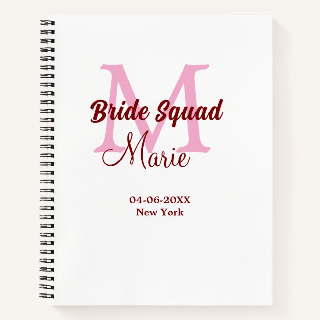 Carnet Équipe de mariée ajouter nom monogramme demoiselle (Devant)