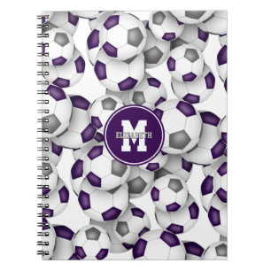 Carnet équipe violet gris couleurs soccer balls motif