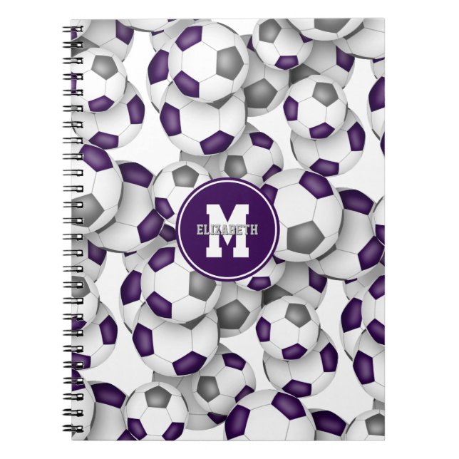Carnet équipe violet gris couleurs soccer balls motif (Devant)