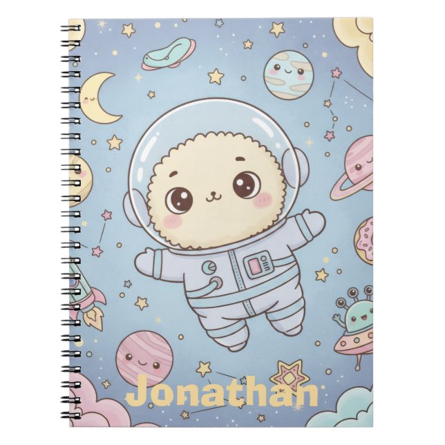 Carnet Espace Mignon Kawaii - Astronaute et Lune Souriant (Devant)