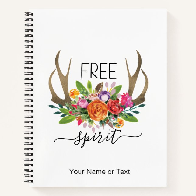Carnet Esprit Libre Moderne Boho Chic Fleurs Rose Andouil (Devant)
