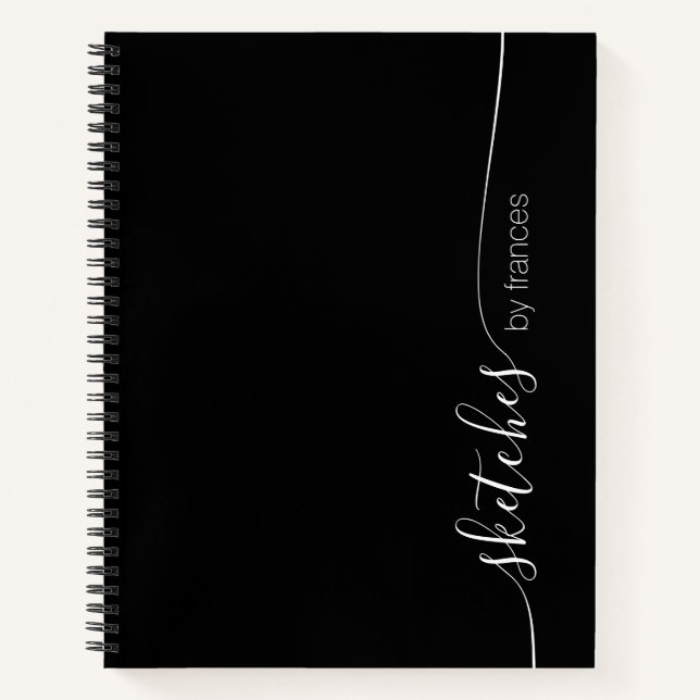 Carnet Esquisse élégante de script personnalisé en noir e (Devant)