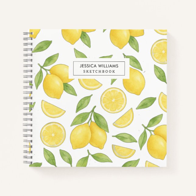 Carnet Esquisse Motif citron aquarelle personnalisée (Devant)