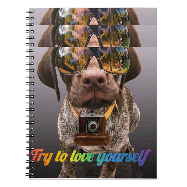 Carnet Essayez de vous aimer | Chien mignon avec lunettes (Devant)