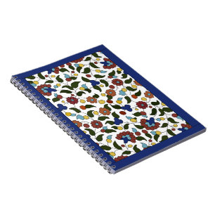 Carnet Estampe florale arménienne - bleu et blanc marine