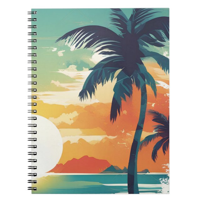 Carnet Esthétique de plage avec palmiers et coucher de so (Devant)