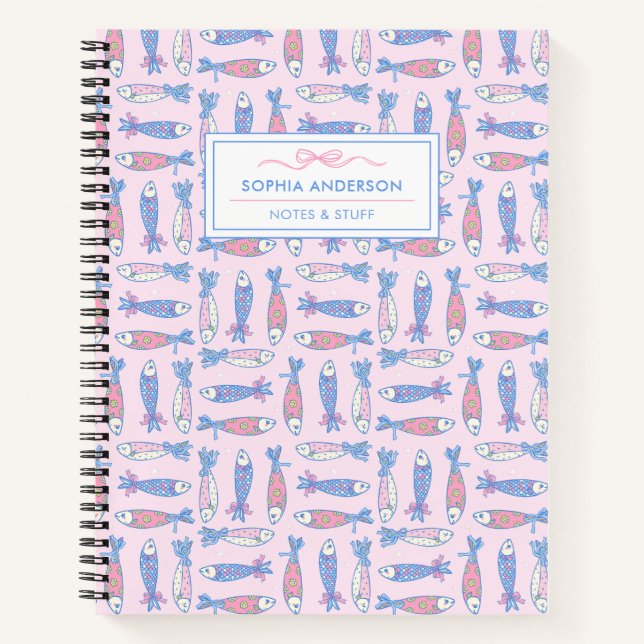 Carnet Esthétique Féminin Poisson Kawaii avec Ruban Perso (Devant)