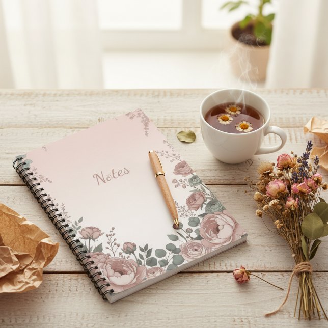 Carnet esthétique Fleur sauvage rose blush (Blush Pink Wildflower Aesthetic Notebook)