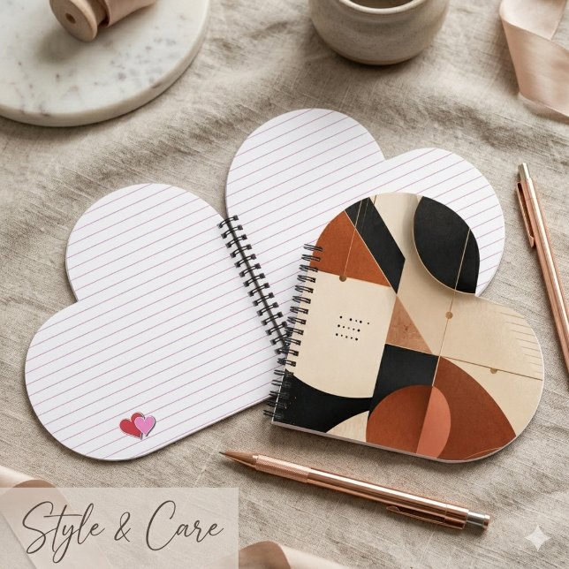 Carnet Esthétique Géométrique Neutre de Luxe en Forme de  (Luxury Neutral Geometric Aesthetic Heart Shaped Notebook)
