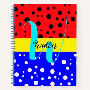 Carnet Esthétique Rouge & Bleu - Nom Monogrammé