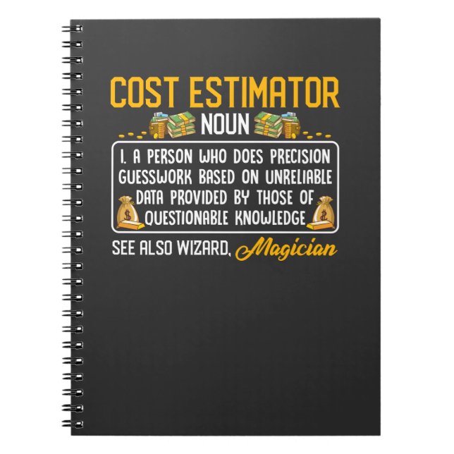 Carnet Estimateur des coûts amusant Définition de l'emplo (Devant)