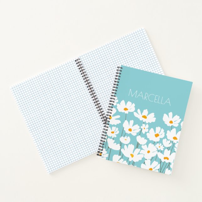 Carnet Été Blanc Fleurs Cosmos Nom personnalisé (Intérieur)